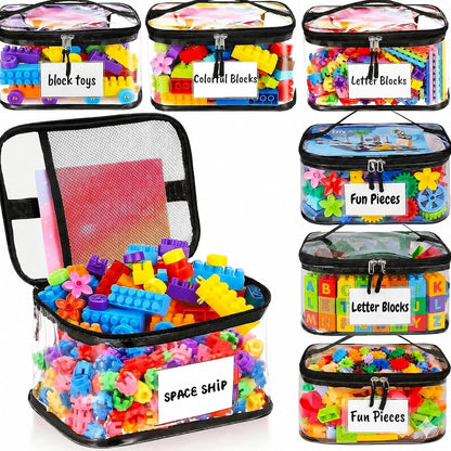 Clear Toy Storage Bags, Kids Toy Organizer with Zipper, Waterproof PVC, Large Capacity for Puzzles, Blocks & Board Games, Easy Sorting with Labels