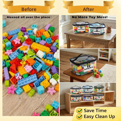 Clear Toy Storage Bags, Kids Toy Organizer with Zipper, Waterproof PVC, Large Capacity for Puzzles, Blocks & Board Games, Easy Sorting with Labels