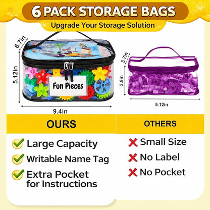 Clear Toy Storage Bags, Kids Toy Organizer with Zipper, Waterproof PVC, Large Capacity for Puzzles, Blocks & Board Games, Easy Sorting with Labels