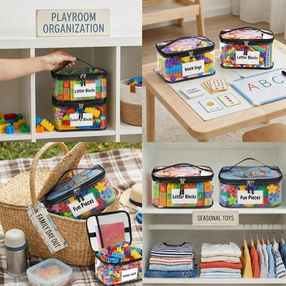 Clear Toy Storage Bags, Kids Toy Organizer with Zipper, Waterproof PVC, Large Capacity for Puzzles, Blocks & Board Games, Easy Sorting with Labels