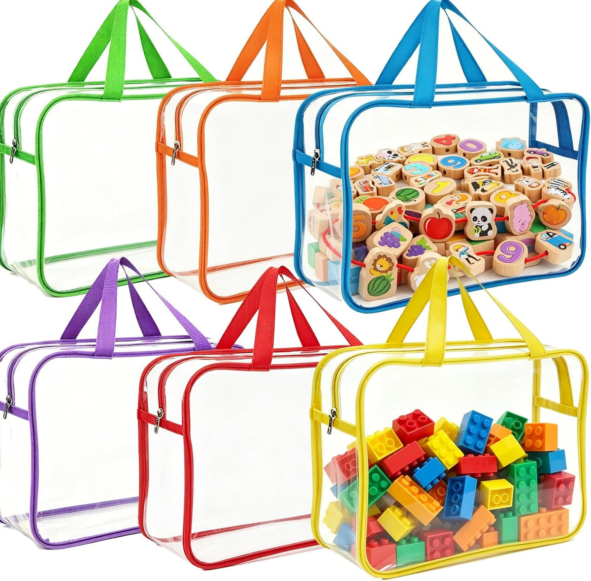 Clear Toy Storage Bags, Kids Toy Organizer with Zipper, Waterproof PVC, Large Capacity for Puzzles, Blocks & Board Games, Easy Sorting with Labels