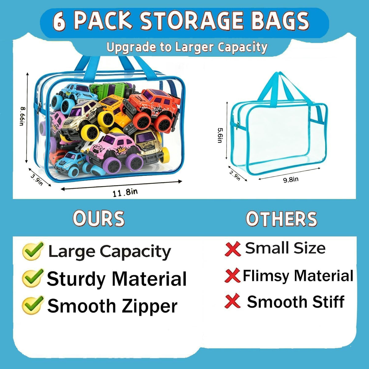 Clear Toy Storage Bags, Kids Toy Organizer with Zipper, Waterproof PVC, Large Capacity for Puzzles, Blocks & Board Games, Easy Sorting with Labels