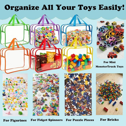 Clear Toy Storage Bags, Kids Toy Organizer with Zipper, Waterproof PVC, Large Capacity for Puzzles, Blocks & Board Games, Easy Sorting with Labels