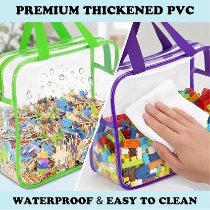 Clear Toy Storage Bags, Kids Toy Organizer with Zipper, Waterproof PVC, Large Capacity for Puzzles, Blocks & Board Games, Easy Sorting with Labels