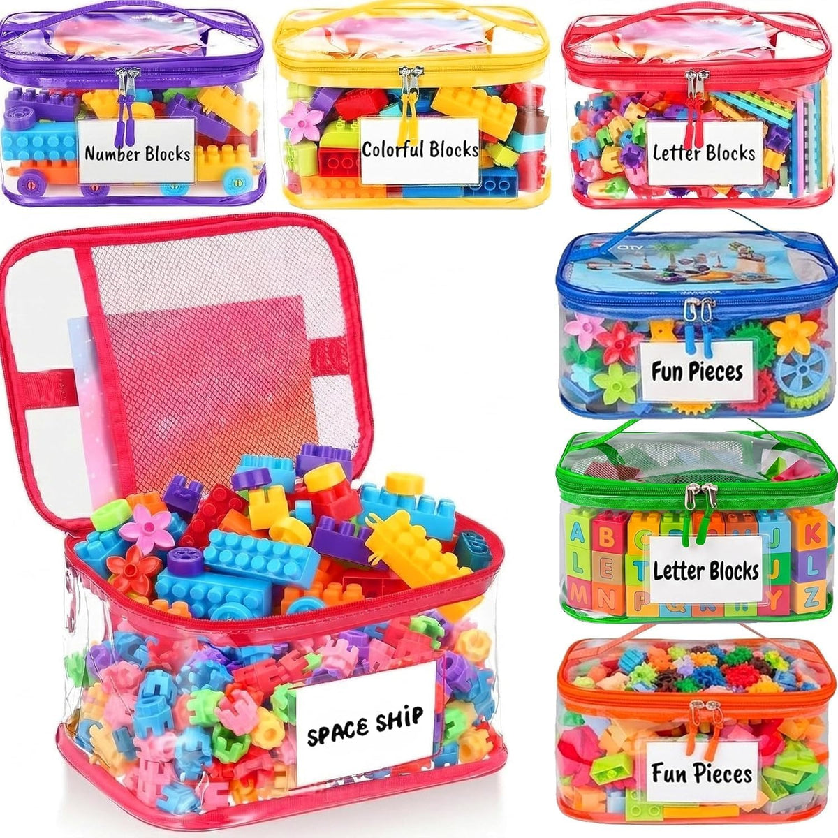 Clear Toy Storage Bags, Kids Toy Organizer with Zipper, Waterproof PVC, Large Capacity for Puzzles, Blocks & Board Games, Easy Sorting with Labels