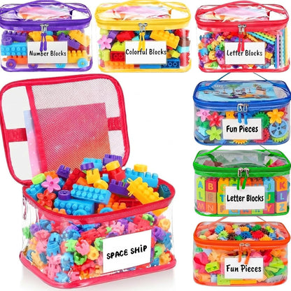 Clear Toy Storage Bags, Kids Toy Organizer with Zipper, Waterproof PVC, Large Capacity for Puzzles, Blocks & Board Games, Easy Sorting with Labels