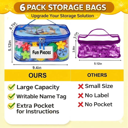 Clear Toy Storage Bags, Kids Toy Organizer with Zipper, Waterproof PVC, Large Capacity for Puzzles, Blocks & Board Games, Easy Sorting with Labels