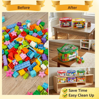 Clear Toy Storage Bags, Kids Toy Organizer with Zipper, Waterproof PVC, Large Capacity for Puzzles, Blocks & Board Games, Easy Sorting with Labels