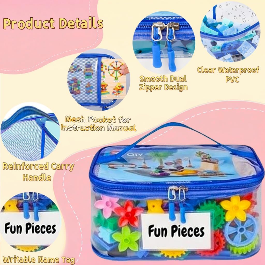 Clear Toy Storage Bags, Kids Toy Organizer with Zipper, Waterproof PVC, Large Capacity for Puzzles, Blocks & Board Games, Easy Sorting with Labels