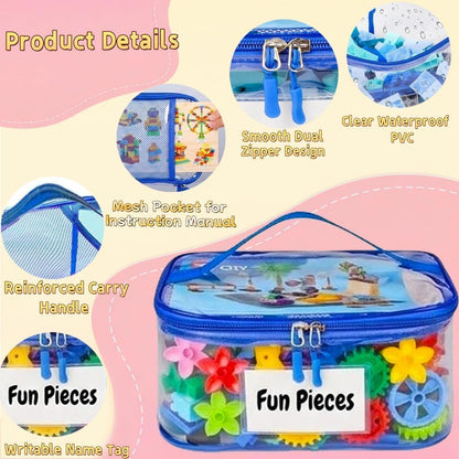 Clear Toy Storage Bags, Kids Toy Organizer with Zipper, Waterproof PVC, Large Capacity for Puzzles, Blocks & Board Games, Easy Sorting with Labels