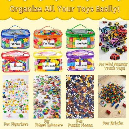 Clear Toy Storage Bags, Kids Toy Organizer with Zipper, Waterproof PVC, Large Capacity for Puzzles, Blocks & Board Games, Easy Sorting with Labels