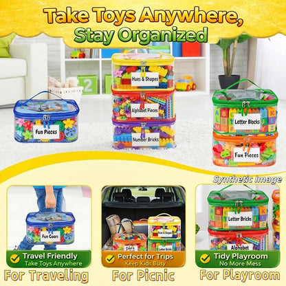Clear Toy Storage Bags, Kids Toy Organizer with Zipper, Waterproof PVC, Large Capacity for Puzzles, Blocks & Board Games, Easy Sorting with Labels