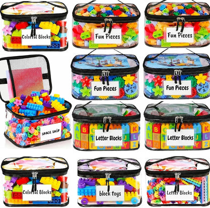 Clear Toy Storage Bags, Kids Toy Organizer with Zipper, Waterproof PVC, Large Capacity for Puzzles, Blocks & Board Games, Easy Sorting with Labels