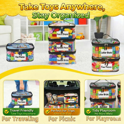 Clear Toy Storage Bags, Kids Toy Organizer with Zipper, Waterproof PVC, Large Capacity for Puzzles, Blocks & Board Games, Easy Sorting with Labels
