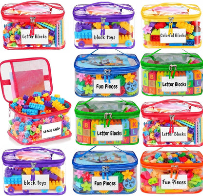 Clear Toy Storage Bags, Kids Toy Organizer with Zipper, Waterproof PVC, Large Capacity for Puzzles, Blocks & Board Games, Easy Sorting with Labels