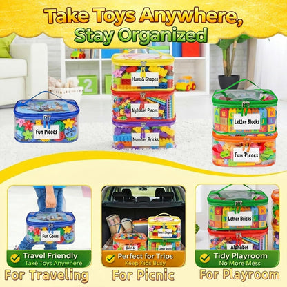 Clear Toy Storage Bags, Kids Toy Organizer with Zipper, Waterproof PVC, Large Capacity for Puzzles, Blocks & Board Games, Easy Sorting with Labels