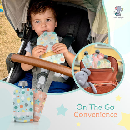 Reusable Baby Food Pouches - Refillable with Applesauce, Yogurt, Fruit Puree, Smoothie - 10 Pack - Toddler & Kids Squeeze Pouch