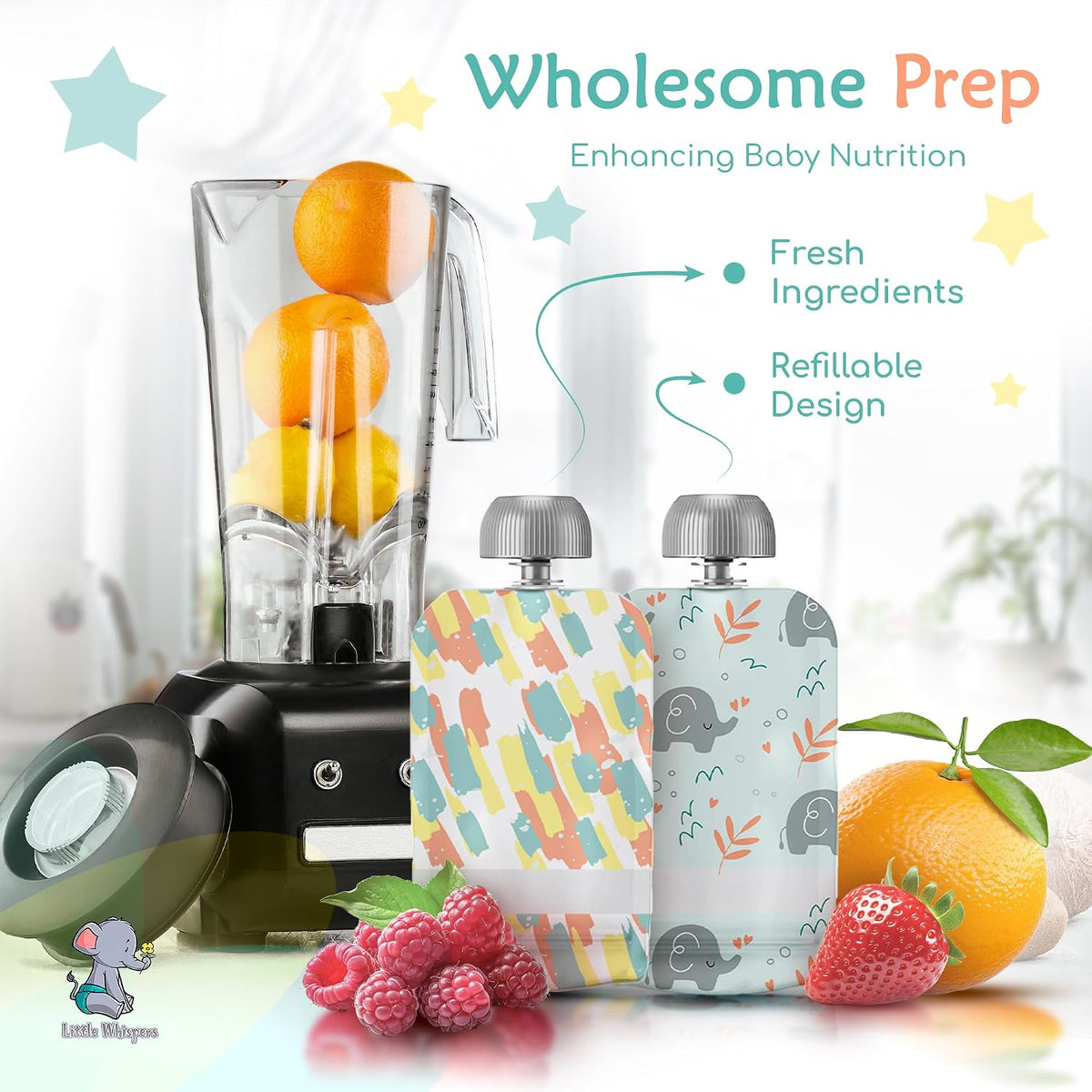 Reusable Baby Food Pouches - Refillable with Applesauce, Yogurt, Fruit Puree, Smoothie - 10 Pack - Toddler & Kids Squeeze Pouch