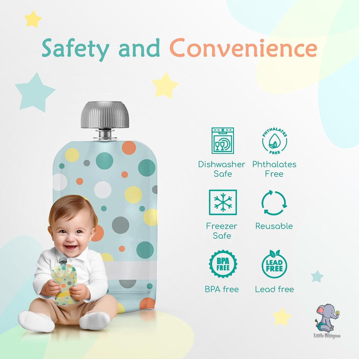 Reusable Baby Food Pouches - Refillable with Applesauce, Yogurt, Fruit Puree, Smoothie - 10 Pack - Toddler & Kids Squeeze Pouch