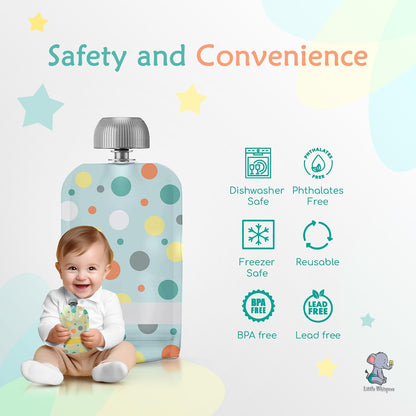 Reusable Baby Food Pouches - Refillable with Applesauce, Yogurt, Fruit Puree, Smoothie - 10 Pack - Toddler & Kids Squeeze Pouch