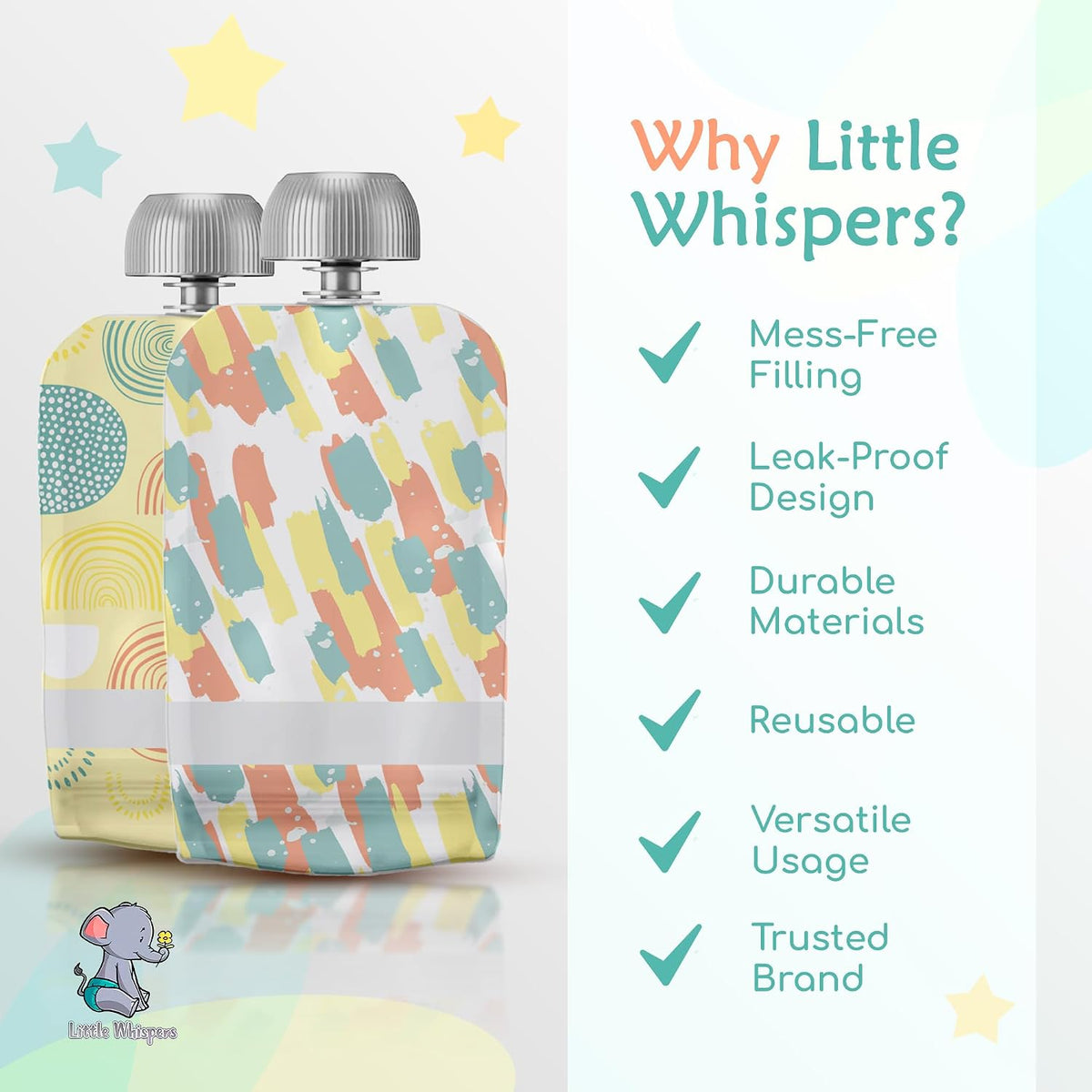 Reusable Baby Food Pouches - Refillable with Applesauce, Yogurt, Fruit Puree, Smoothie - 10 Pack - Toddler & Kids Squeeze Pouch