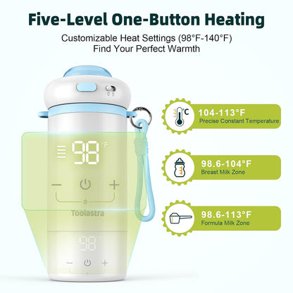 Portable Bottle Warmer for Baby on The Go, 16.91oz 100% Faster Heating & Precise Temperature Control, Leak-Proof Design, Child Safety Lock, Ideal for Travel, Formula & Breast Milk Warmer