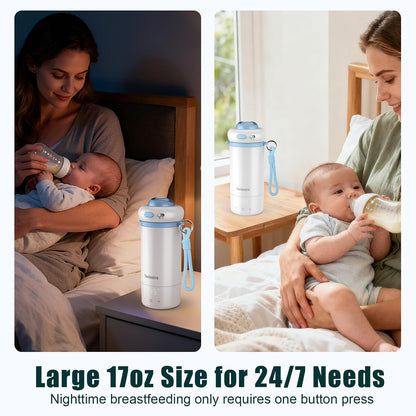 Portable Bottle Warmer for Baby on The Go, 16.91oz 100% Faster Heating & Precise Temperature Control, Leak-Proof Design, Child Safety Lock, Ideal for Travel, Formula & Breast Milk Warmer