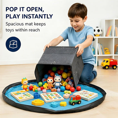 Round Play Mat Storage Bin with Square Fabric Organizer, Side Handle Carry, Large Toy Collection Basket for Playroom Bedroom Cleanup Playroom Organizer Cleanup Basket Toy Mat Hamper