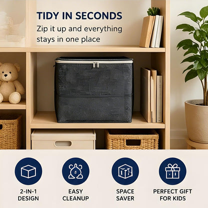 Round Play Mat Storage Bin with Square Fabric Organizer, Side Handle Carry, Large Toy Collection Basket for Playroom Bedroom Cleanup Playroom Organizer Cleanup Basket Toy Mat Hamper