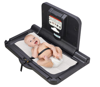 Alpine Wall Mounted Baby Changing Station - Horizontal Baby Changing Table Foldable Diaper Tables with Safety Strap for Commercial Bathroom, ADA Complaint (Hardware Included) White Gray