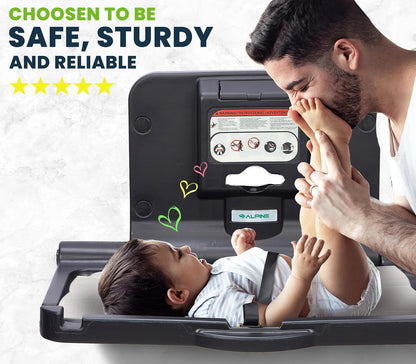 Alpine Wall Mounted Baby Changing Station - Horizontal Baby Changing Table Foldable Diaper Tables with Safety Strap for Commercial Bathroom, ADA Complaint (Hardware Included) White Gray