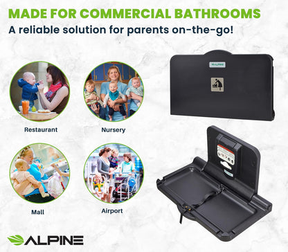 Alpine Wall Mounted Baby Changing Station - Horizontal Baby Changing Table Foldable Diaper Tables with Safety Strap for Commercial Bathroom, ADA Complaint (Hardware Included) White Gray