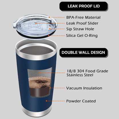 20oz Tumbler with Lid Stainless Steel Tumblers Insulated Mug Navy 1P