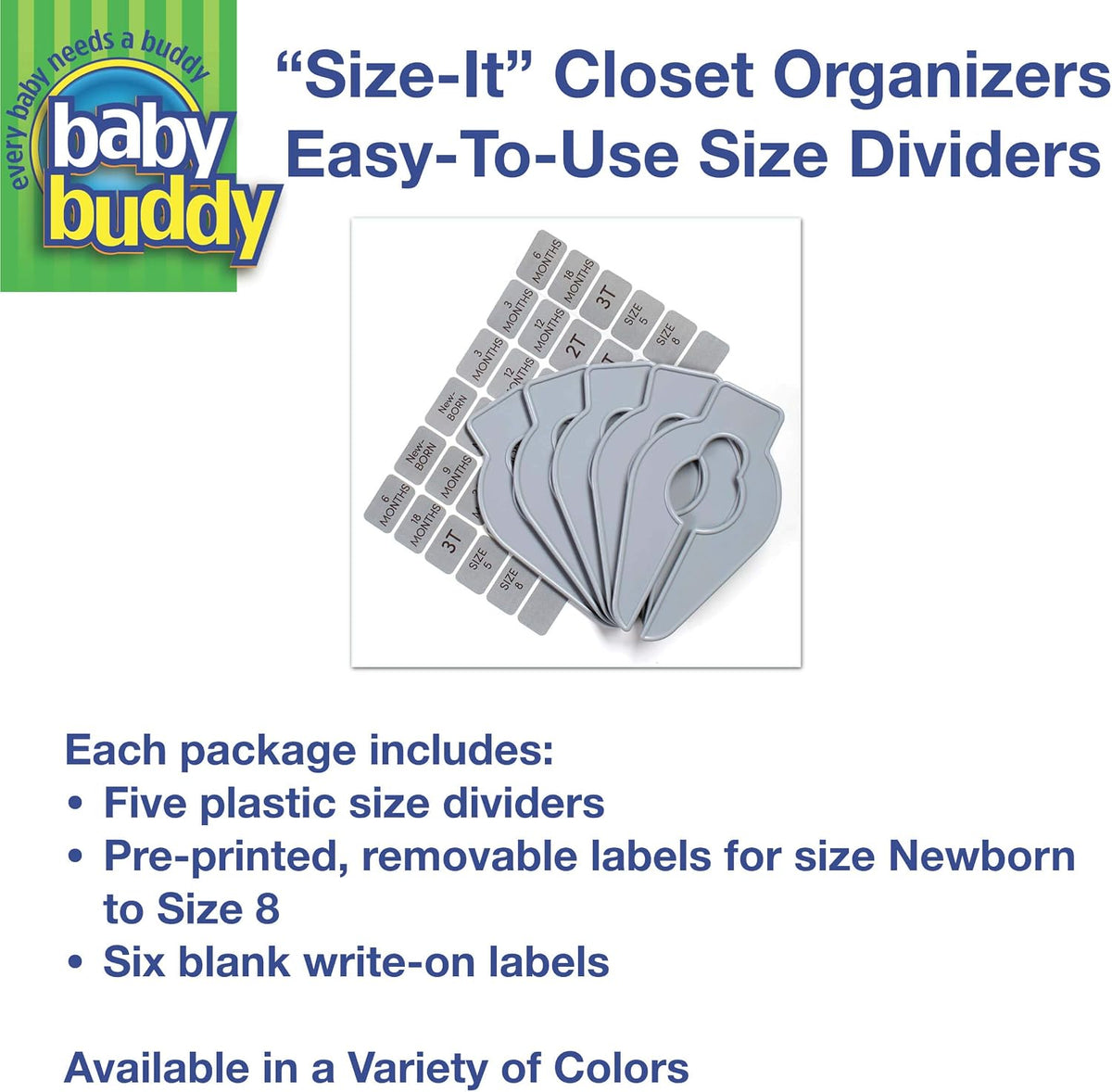 Size-It Closet Organizers - Baby Clothes Closet Dividers Nursery Clothing Organization for Babies and Kids, Newborn Up to Size 8, Clothes Divider for Closet, Gray, 5 Count