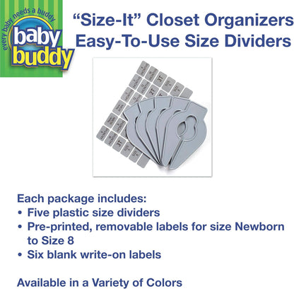 Size-It Closet Organizers - Baby Clothes Closet Dividers Nursery Clothing Organization for Babies and Kids, Newborn Up to Size 8, Clothes Divider for Closet, Gray, 5 Count