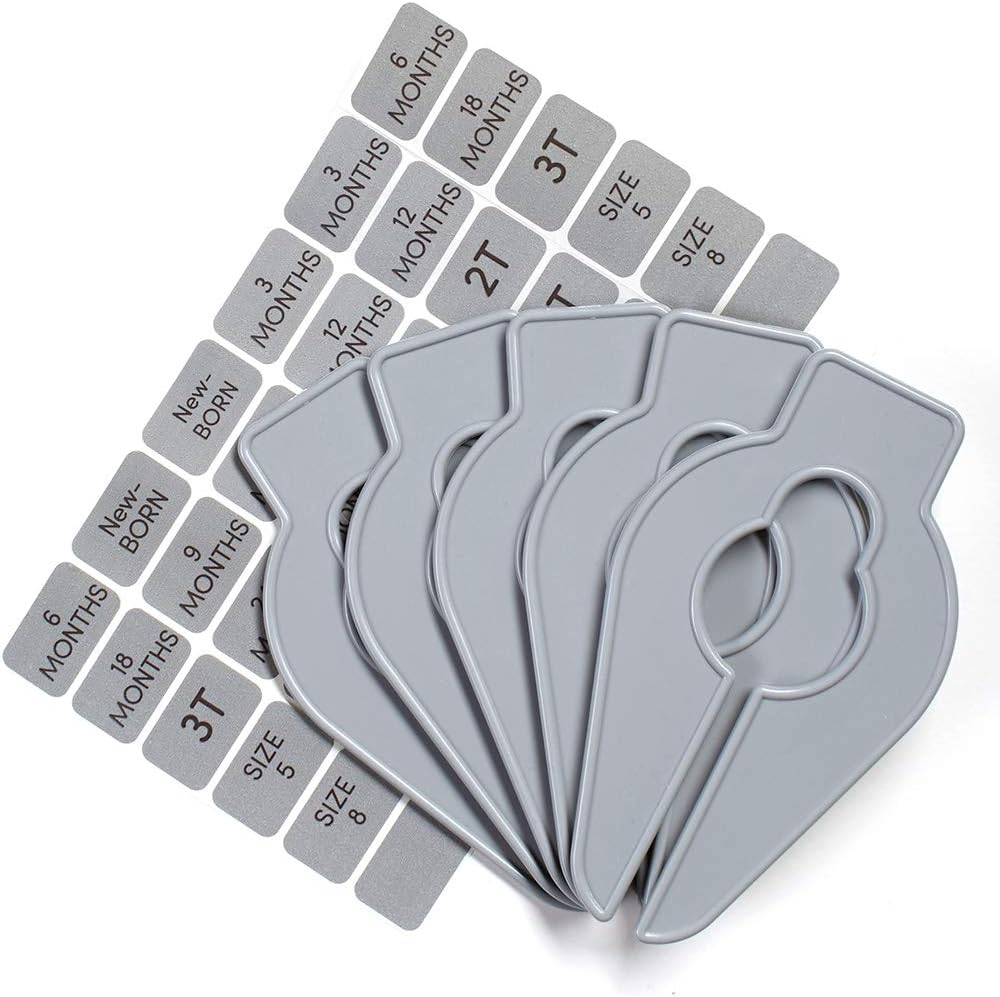 Size-It Closet Organizers - Baby Clothes Closet Dividers Nursery Clothing Organization for Babies and Kids, Newborn Up to Size 8, Clothes Divider for Closet, Gray, 5 Count