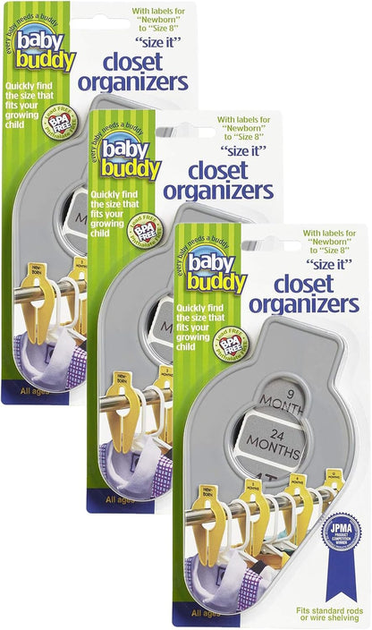 Size-It Closet Organizers - Baby Clothes Closet Dividers Nursery Clothing Organization for Babies and Kids, Newborn Up to Size 8, Clothes Divider for Closet, Gray, 5 Count