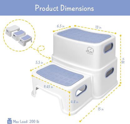 Toddler Step Stool for Bathroom Sink, 2 Step Stool for Kids Toilet Potty Training, Non-Slip Toddlers Baby Child Kid Plastic Poop Stools with Handle for Kitchen Counter Bed (White-Grey)