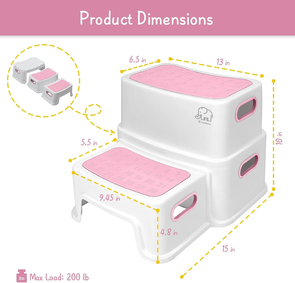 Toddler Step Stool for Bathroom Sink, 2 Step Stool for Kids Toilet Potty Training, Non-Slip Toddlers Baby Child Kid Plastic Poop Stools with Handle for Kitchen Counter Bed (White-Grey)