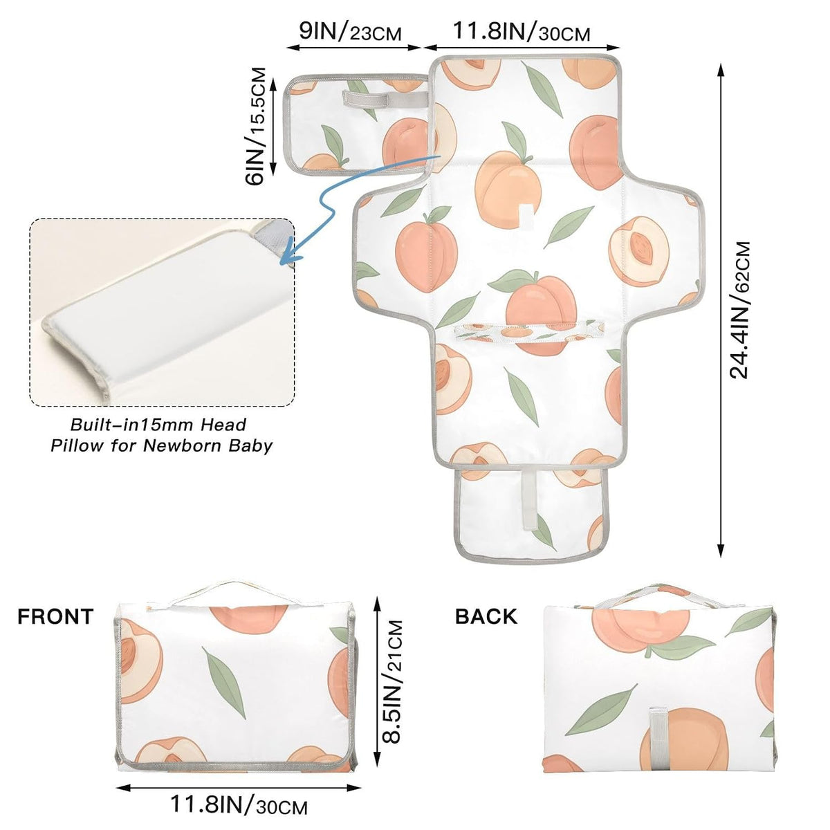 Peaches Portable Diaper Changing Pad Waterproof Changing Pads