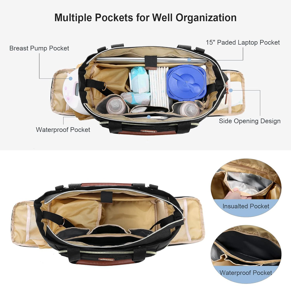 Diaper Bag Set, 3-Piece Set with Laptop Pocket, Cooler Bag & Changing Pad, Fits Most Breast Pumps, Grey, 15.7" x 8" x 11", For Mothers, Newborn - 3 Years