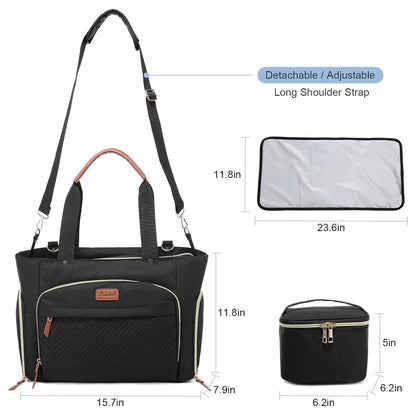 Diaper Bag Set, 3-Piece Set with Laptop Pocket, Cooler Bag & Changing Pad, Fits Most Breast Pumps, Grey, 15.7" x 8" x 11", For Mothers, Newborn - 3 Years
