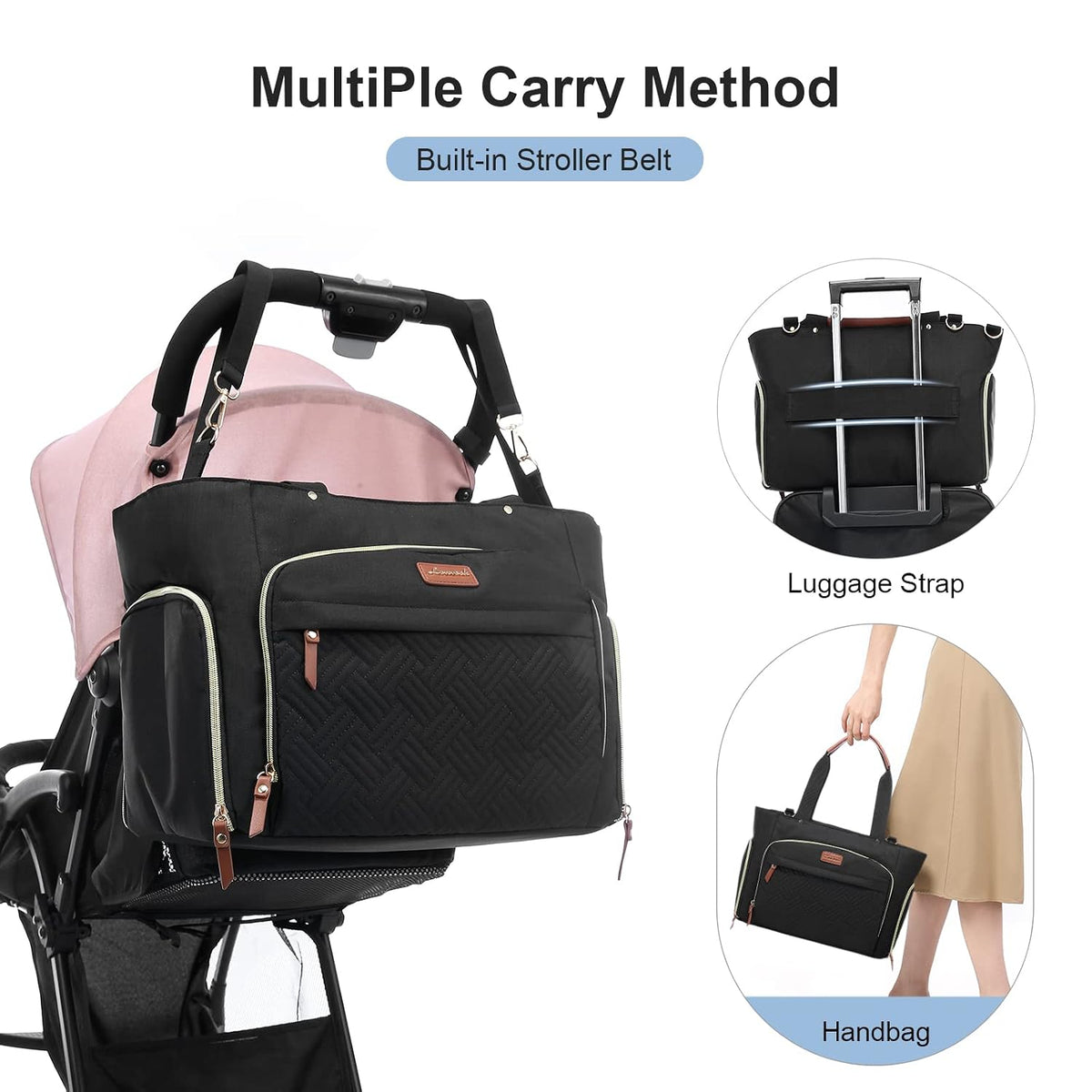 Diaper Bag Set, 3-Piece Set with Laptop Pocket, Cooler Bag & Changing Pad, Fits Most Breast Pumps, Grey, 15.7" x 8" x 11", For Mothers, Newborn - 3 Years