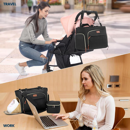 Diaper Bag Set, 3-Piece Set with Laptop Pocket, Cooler Bag & Changing Pad, Fits Most Breast Pumps, Grey, 15.7" x 8" x 11", For Mothers, Newborn - 3 Years
