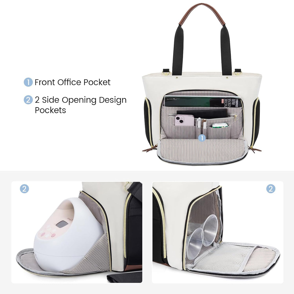 Diaper Bag Set, 3-Piece Set with Laptop Pocket, Cooler Bag & Changing Pad, Fits Most Breast Pumps, Grey, 15.7" x 8" x 11", For Mothers, Newborn - 3 Years