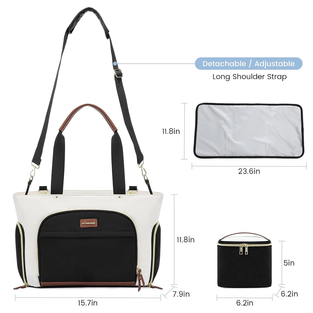 Diaper Bag Set, 3-Piece Set with Laptop Pocket, Cooler Bag & Changing Pad, Fits Most Breast Pumps, Grey, 15.7" x 8" x 11", For Mothers, Newborn - 3 Years