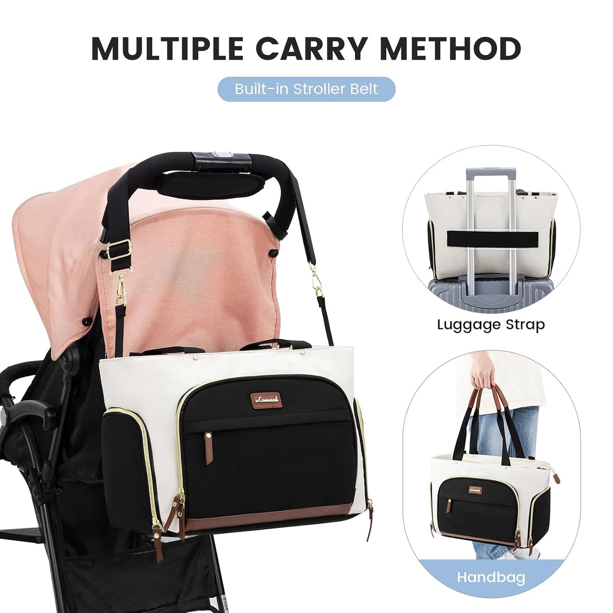 Diaper Bag Set, 3-Piece Set with Laptop Pocket, Cooler Bag & Changing Pad, Fits Most Breast Pumps, Grey, 15.7" x 8" x 11", For Mothers, Newborn - 3 Years