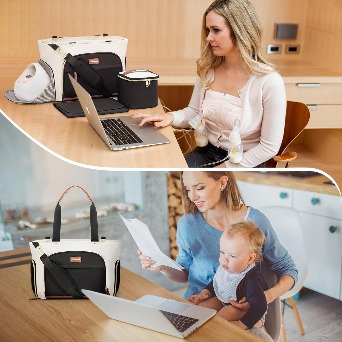 Diaper Bag Set, 3-Piece Set with Laptop Pocket, Cooler Bag & Changing Pad, Fits Most Breast Pumps, Grey, 15.7" x 8" x 11", For Mothers, Newborn - 3 Years
