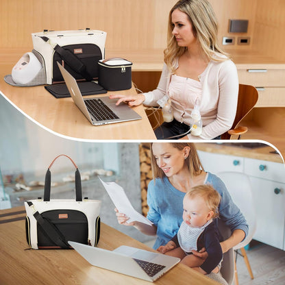 Diaper Bag Set, 3-Piece Set with Laptop Pocket, Cooler Bag & Changing Pad, Fits Most Breast Pumps, Grey, 15.7" x 8" x 11", For Mothers, Newborn - 3 Years