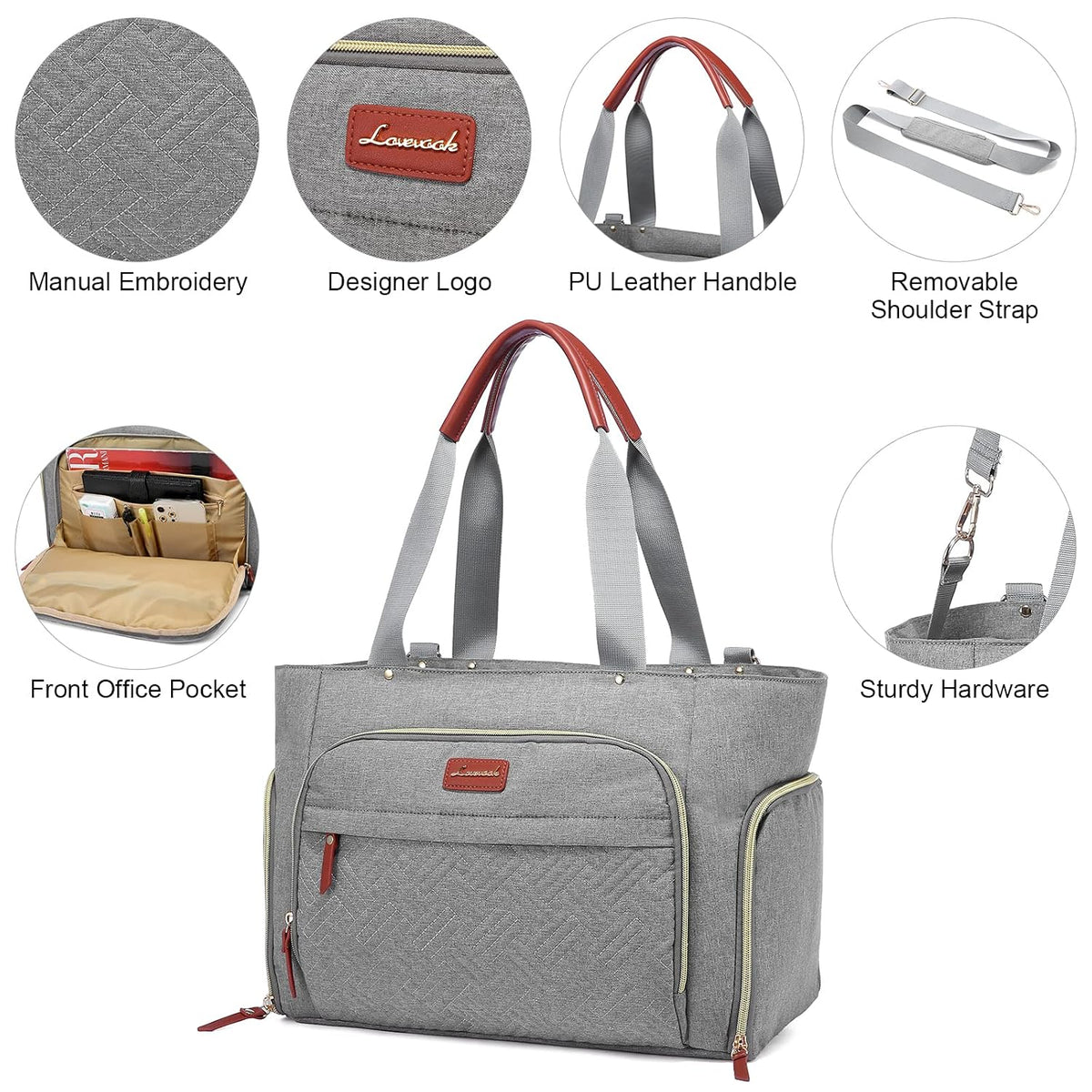Diaper Bag Set, 3-Piece Set with Laptop Pocket, Cooler Bag & Changing Pad, Fits Most Breast Pumps, Grey, 15.7" x 8" x 11", For Mothers, Newborn - 3 Years